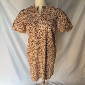 Boden Pumpkin Flower Puff Sleeve Shirt Dress Brown/White Size 2